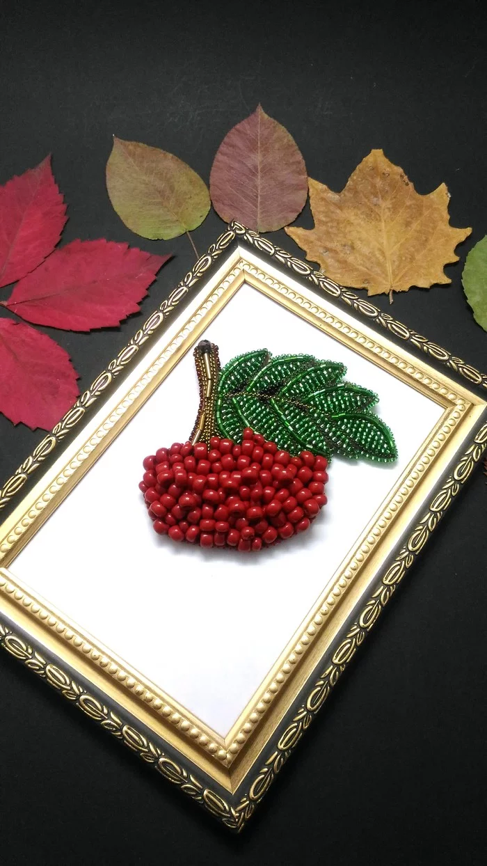 Bright brooch for autumn - My, Brooch, Beads, Needlework without process, Autumn, Samara, Rowan, beauty