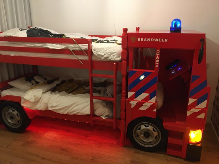 Two-tier children's bed in the shape of a Danish fire engine - Bunk bed, Children's room, Bed, Fire engine, Denmark, Interior