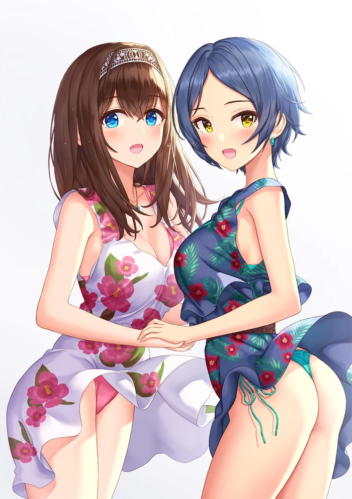 Kanade & Fumika - NSFW, Anime, Anime art, The idolmaster, Idolmaster Cinderella Girls, Hayami kanade, Sagisawa fumika, Breast, Booty, Pantsu