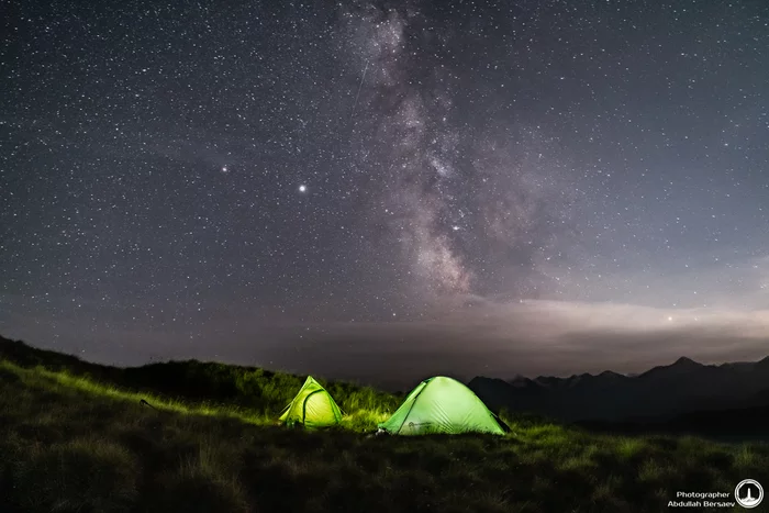 Starry night in the mountains of Chechnya - My, The mountains, Tourism, Tent, Landscape, Nature, Chechnya, Stars, Night