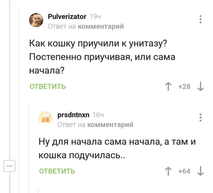 Теперь пусть смывать учится - Скриншот, Комментарии на Пикабу, Унитаз, Кот