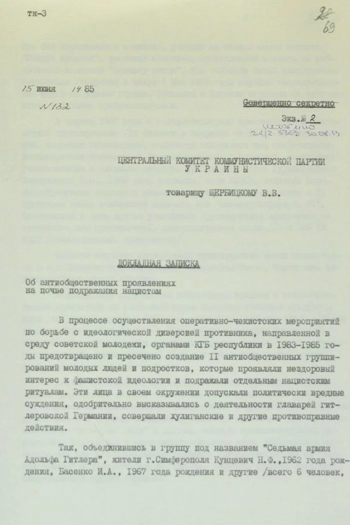 On antisocial manifestations based on imitation of the Nazis - 1985, Ukrainian SSR, Report, Cpu, Longpost