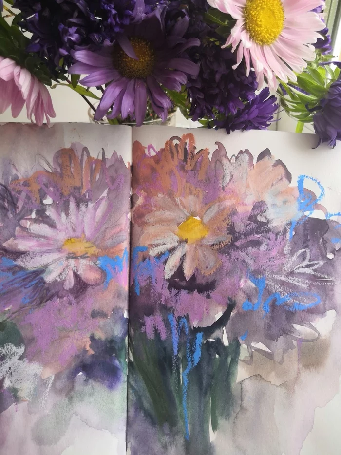 Watercolor pampering - My, Watercolor, Flowers, Sketch, Drawing