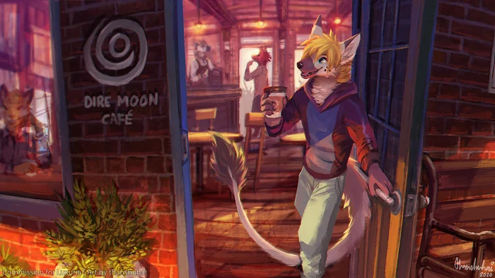 Cup of coffee in a cafe - Furry, Art, Coffee, Thanshuhai, Cafe