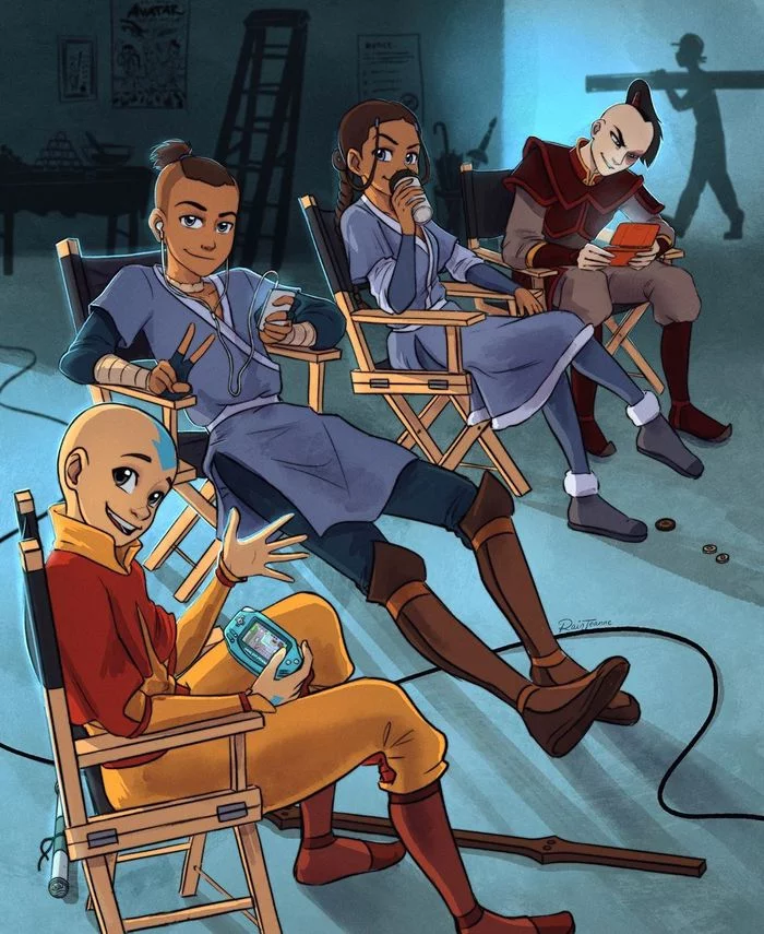 Between filming - Art, Fan art, Avatar: The Legend of Aang, Aang, Sokka, Qatar, Zuko, Animated series, Filming, Film set, Behind the scenes, Rainjeanne