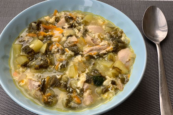 Sorrel soup with egg and chicken - My, Sorrel, Soup, First meal, Recipe, Food, Cooking, Longpost