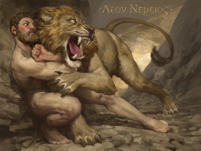 The first labor of Hercules - Drawing, Ancient greek mythology, Hercules, Exploits of Hercules, a lion, Art