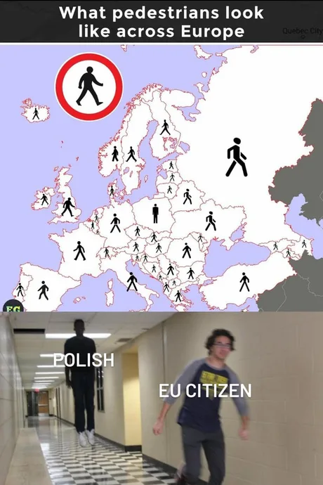 What do pedestrians look like on road signs in Europe? - A pedestrian, Road sign, Figure, Europe, Picture with text, Humor, Reddit