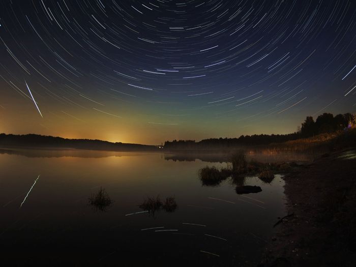 Meteor and aurora reflection - My, The photo, Long exposure, Meteor, Landscape, Leningrad region, Stars