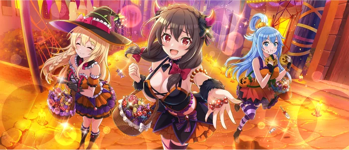 Trick or Treat! - Konosuba, Yunyun, Iris, Aqua, Anime Art, Аниме, Хэллоуин