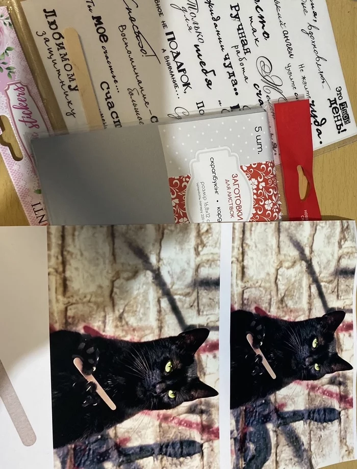 The cat files his nails - My, Black cat, Creation, Postcard, Needlework, Video, Longpost, cat, Vertical video