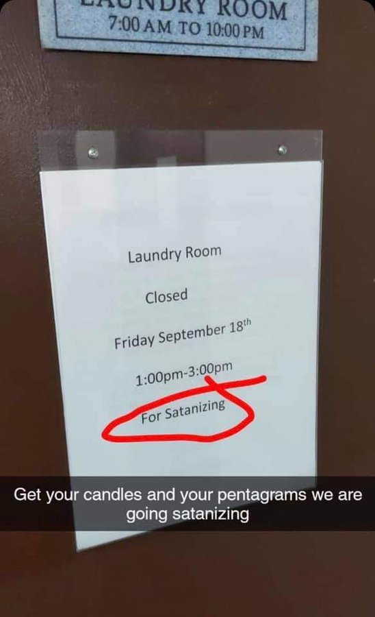 Satanism on schedule - The photo, Satan, English language, Wordplay, Typo