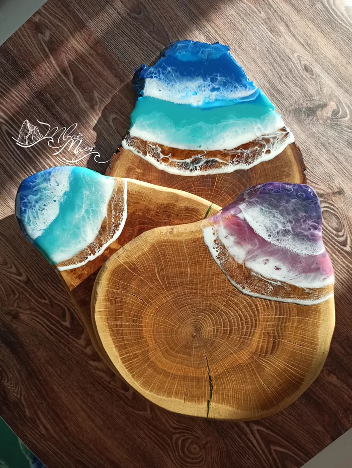 Oak cuts for decoration with epoxy resin - My, Epoxy resin, Oak, Saw, Serving, Decor, Sea, Resinart, Resin, Handmade, With your own hands, Longpost