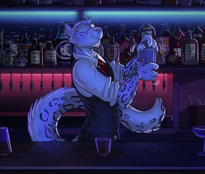 Ice and foam are the bartender's bread! - Furry, Furry art, Bartender, Temiree, Digital drawing, Bar