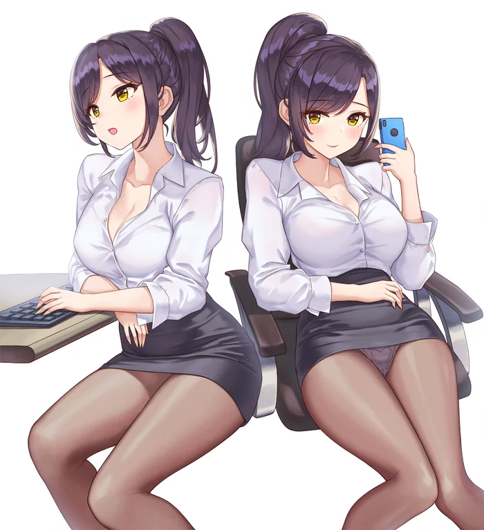 Office lady - NSFW, Anime Art, Арт, Эротика, Рисованная эротика, Original Character, Девушки, Нижнее белье, Попа, Длиннопост, 18+