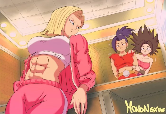Android 18 Kale and Caulifla - NSFW, Muscleart, Sports girls, Art, Dragon ball, Android 18, Kale, Caulifla, River City Girls, Anime, Anime art