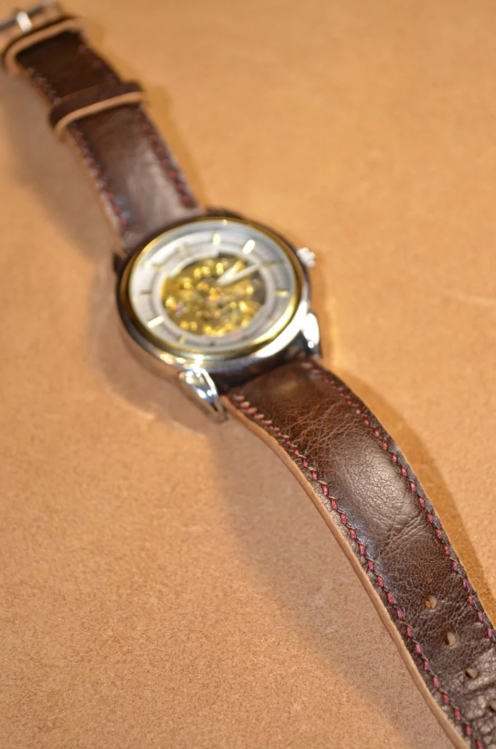 Classic watch strap - My, Needlework without process, Leather craft, Wrist Watch, Leather products, Handmade, Longpost