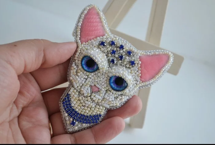 Cat, brooch - My, Brooch, Beads, Needlework without process, Handmade, Longpost