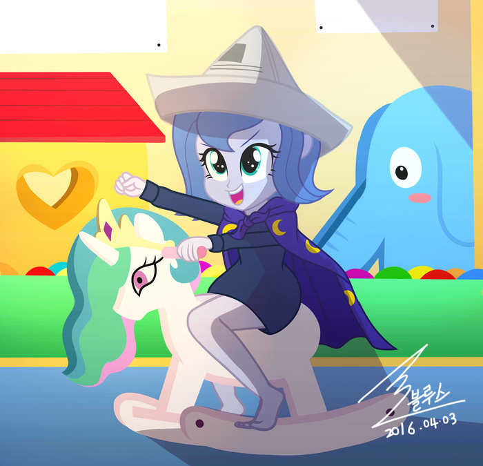 Wuna riding a sun horse - My little pony, Woona, Princess luna, Princess celestia, Equestria girls