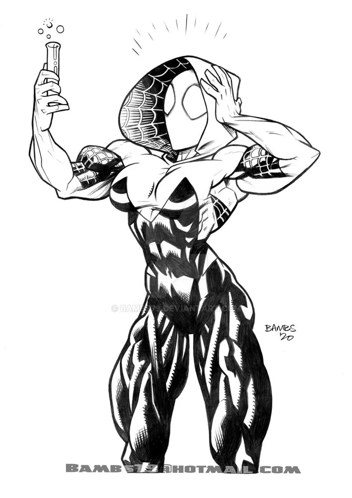 Spider Gwen - NSFW, Strong girl, Art, Muscleart, Spider-gwen, Gwen Stacy, Spiderman, Marvel