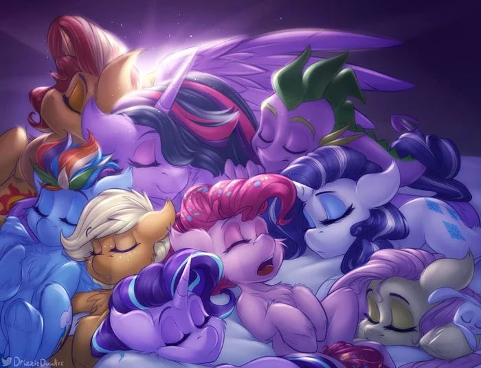 Дрыхнут - My Little Pony, PonyArt, Mane 6, Starlight Glimmer, Sunset Shimmer, Spike