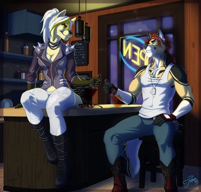 In the bar - Furry, Anthro, Art, Feralise