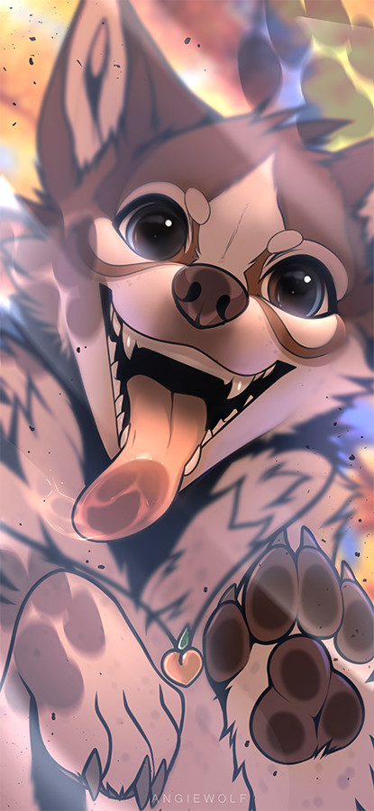 Lick the screen - Angiewolf, Furry, Art, Furry art, Furry feral, Language, Drooling, Lick, Griffin, Longpost, Furry canine