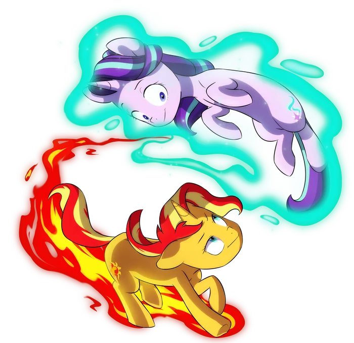 Magic and Fire - My Little Pony, PonyArt, Sunset Shimmer, Starlight Glimmer, Doodle-Mark