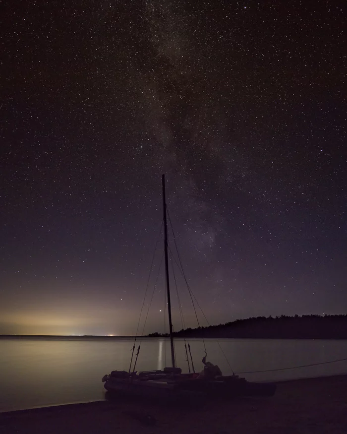 Night Ladoga - My, Milky Way, Ladoga, Catamaran, Sky, Stars, Longpost