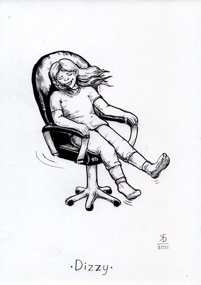 Inktober. День 19 - Dizzy - Моё, Inktober, Рисунок, Тушь, Кресло, Иллюстрации, Графика