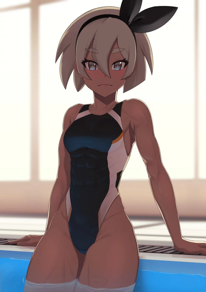 Bea (RACING SWIMSUITS) - NSFW, Крепкая девушка, Арт, Muscleart, Спортивные девушки, Пресс, Аниме, Anime Art, Bea, Pokemon Sword and Shield, Putcher