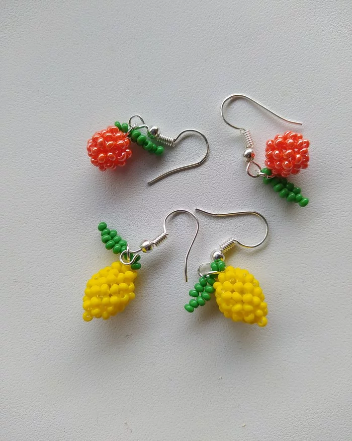 Beaded earrings - My, Beading, Earrings, Handmade, With your own hands, Trend, Фрукты, Needlework without process