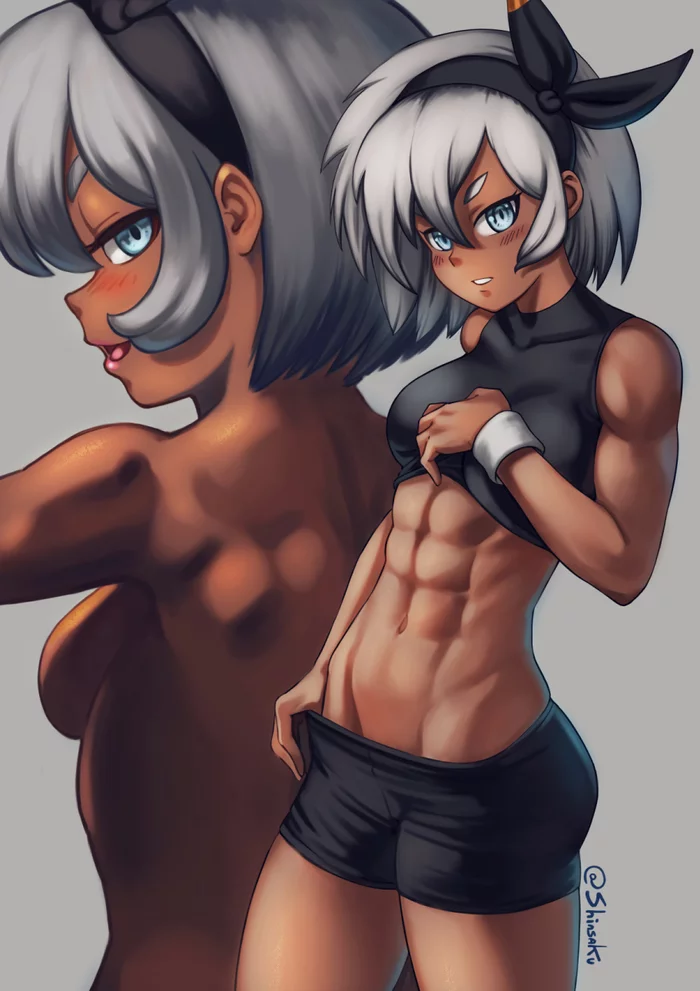 Bea - NSFW, Крепкая девушка, Арт, Muscleart, Bea, Pokemon Sword and Shield, Пресс, Спортивные девушки, Аниме, Anime Art