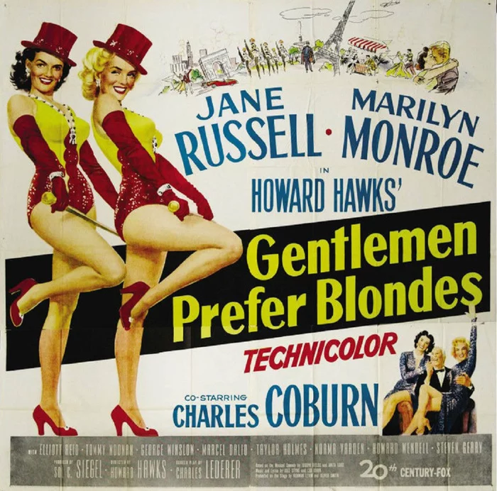 MM in the film Gentlemen Prefer Blondes (I) Cycle Magnificent Marilyn Part 275 - Cycle, Gorgeous, Marilyn Monroe, Beautiful girl, Actors and actresses, Celebrities, Blonde, 50th, , 1953, Movies, Hollywood, Musical, Comedy, Poster, USA, 20th century, Cinema, Gentlemen prefer blondes