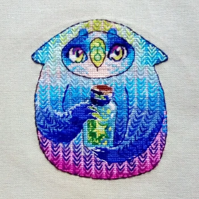 Night with Star - My, Embroidery, Cross-stitch, Copyright, Longpost, Needlework with process, GIF, Author's scheme