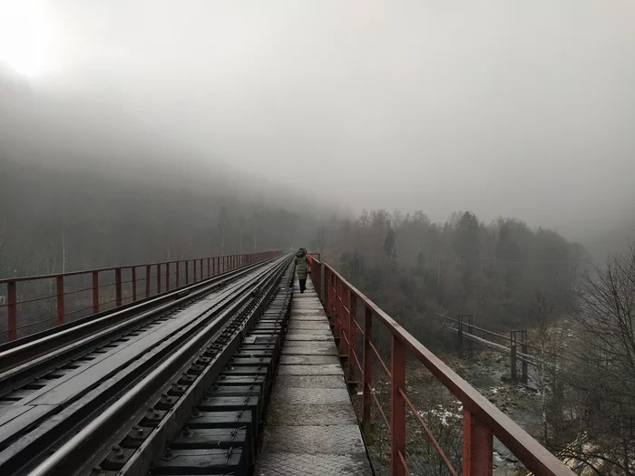 Карпаты, безснежный декабрь - Моё, Хочу критики, Фотография, Яремче, Карпаты, Мост, Декабрь, Туман