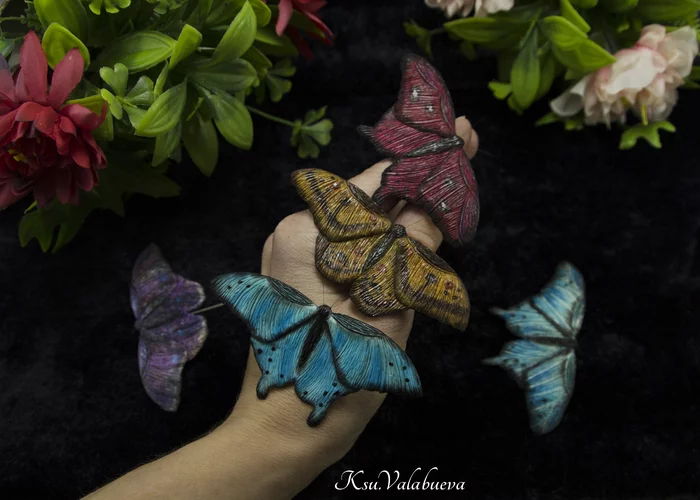 Brooches “Moths” - My, Polymer clay, Brooch, Butterfly, Handmade, Needlework, Needlework without process, Longpost