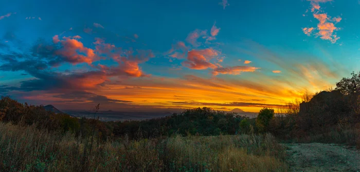 Today's sunset with a view of Elbrus - My, Sunset, Beshtau, Elbrus, October, Nature, Longpost