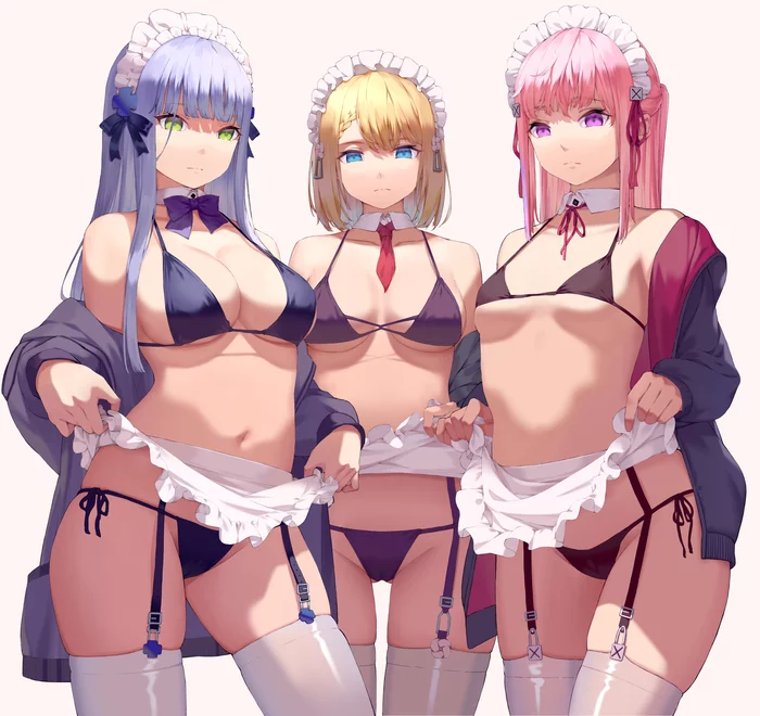 Magnificent trio - NSFW, Anime, Anime art, Girls frontline, G36, Hk416, Ar-15, Swimsuit, Breast, Stockings