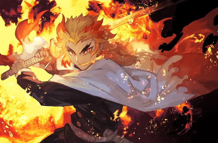 Pillar of Flame - Kyojuro Rengoku, Kimetsu no yaiba, Anime art, Anime