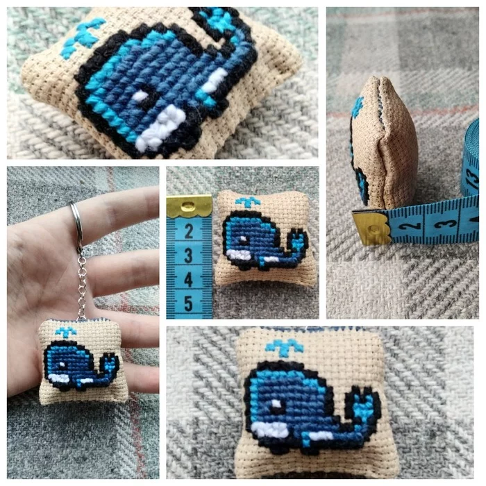 Post #7790578 - My, Pillow, Keychain, Cross-stitch, Needlework without process, Creation, Hobby, Whale, Blue whale, Sea