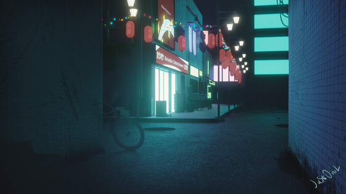 Quiet street updated Environment, , 3D, 3D , Photoshop, Digital, Blender