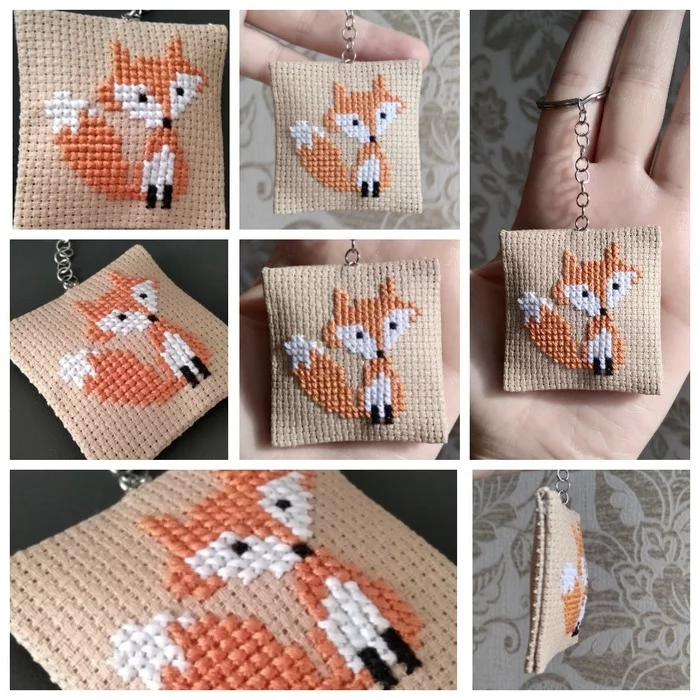 Fox keychain pillow 2 ears - My, Fox, Keychain, Pillow, Needlework without process, Hobby, Creation, Eared, Floss, Cross-stitch