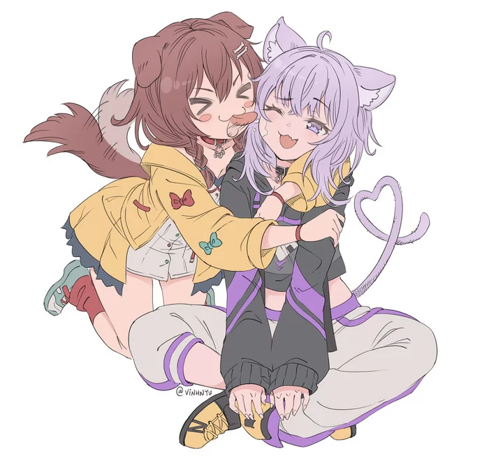 Inugami Korone Set - Аниме, Anime Art, Inugami Korone, Hololive, Animal Ears, Virtual YouTuber, Неко, Oncha, Чокер, Nekomata Okayu, Длиннопост