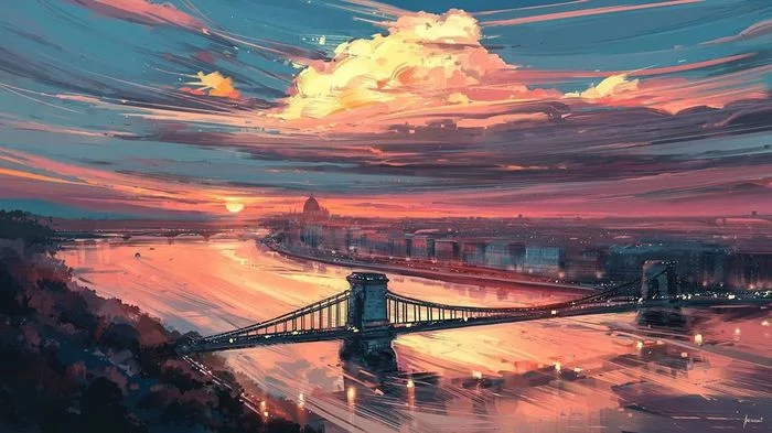 Autumn in Budapest - Drawing, Hungary, Budapest, Autumn, Alena Aenami, Art