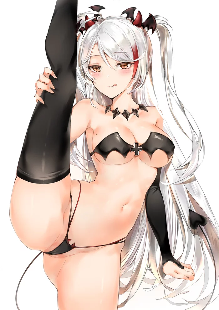 Хорошая растяжка - NSFW, Аниме, Anime Art, Azur Lane, Prinz Eugen, Купальник, Грудь, Чулки