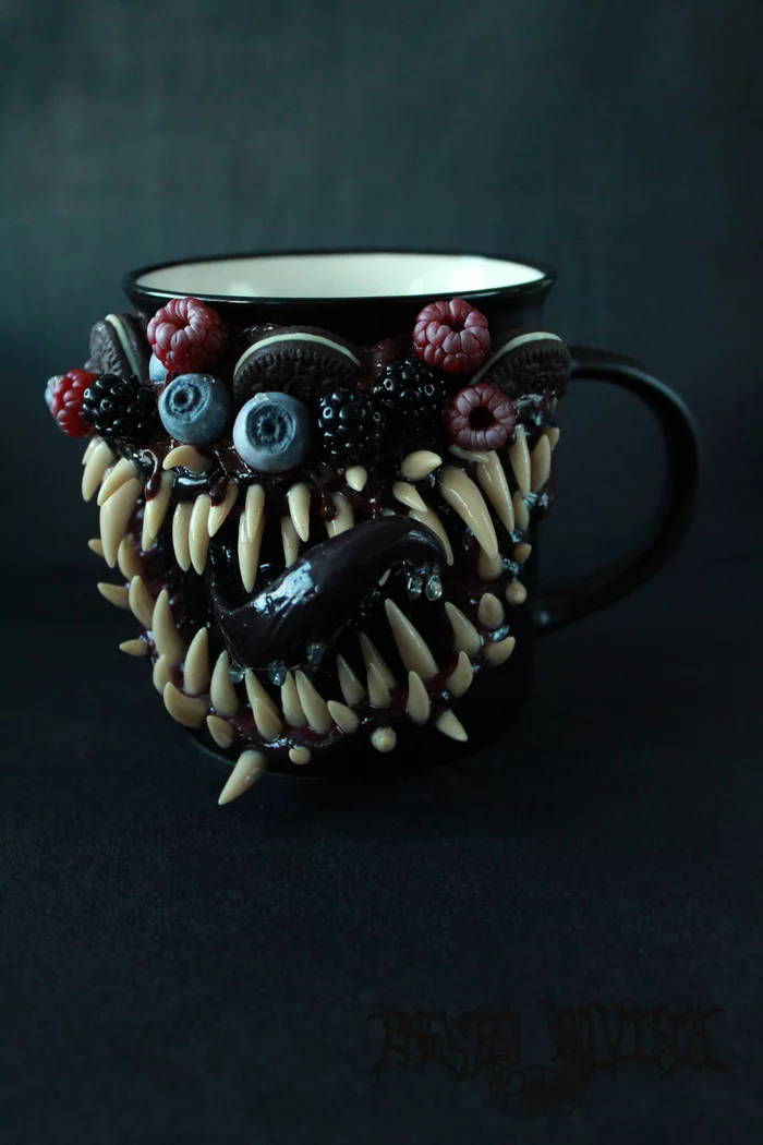 Predatory mug made of polymer clay - My, Polymer clay, Needlework without process, Kripota, Surrealism, Symbiosis