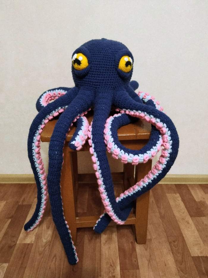 Knitted octopus - My, Knitting, Amigurumi, Crochet, Toys, Handmade, Author's toy, Longpost, Octopus