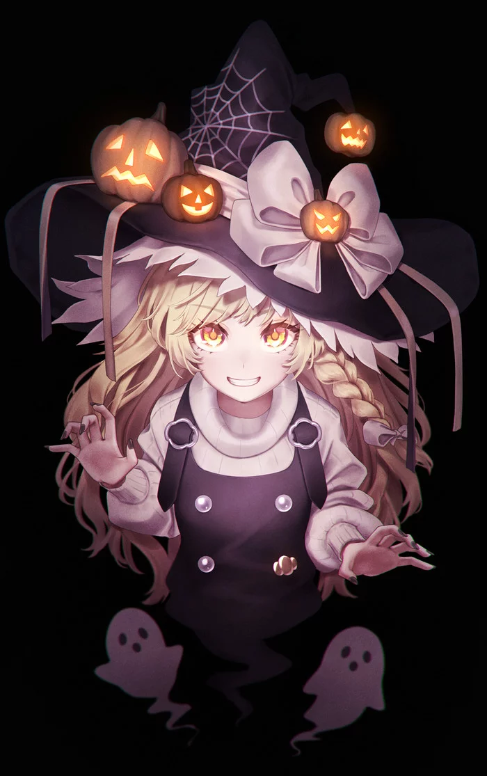 Trick or treat! - Anime, Anime art, Touhou, Kirisame marisa, Dtvisu