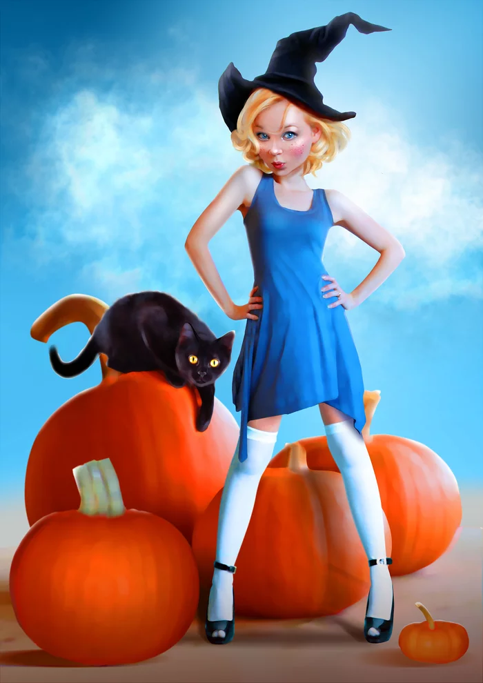 Halloween Witch - My, Witches, cat, Halloween, Halloween Contest, Photoshop, Art, Pumpkin